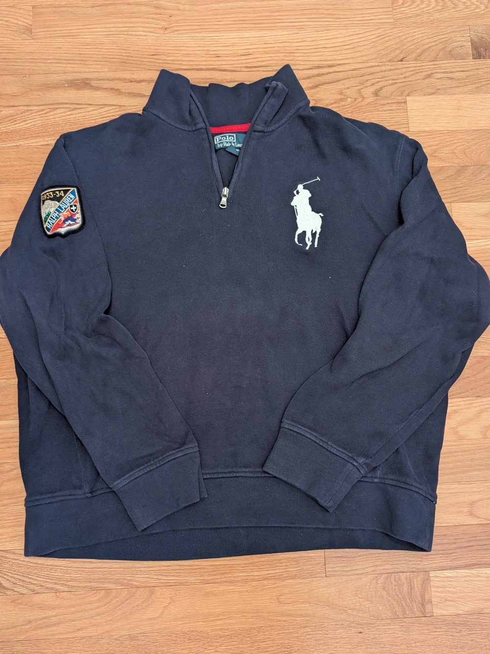 Polo Ralph Lauren Navy Quarter-Zip Pullover with Polo Player Logo Vintage 90s